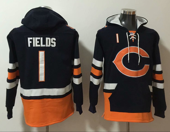 Men's Chicago Bears #1 Justin Fields Black Ageless Must-Have Lace-Up Pullover Hoodie