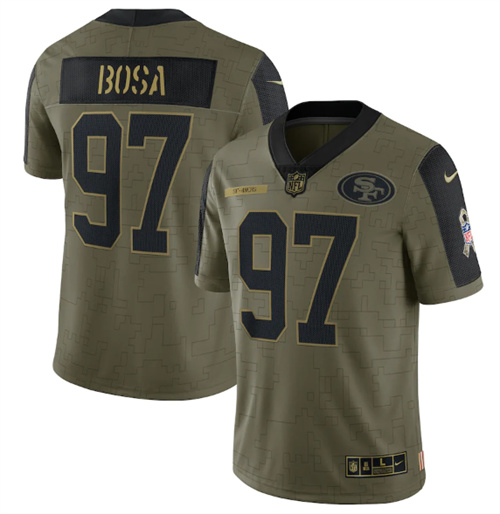 Men's San Francisco 49ers #97 Nick Bosa 2021 Olive Salute To Service Limited Stitched Jersey