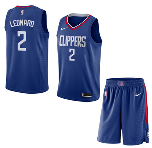 Men's Los Angeles Clippers #2 Kawhi Leonard Blue Stitched NBA Jersey(With Shorts)