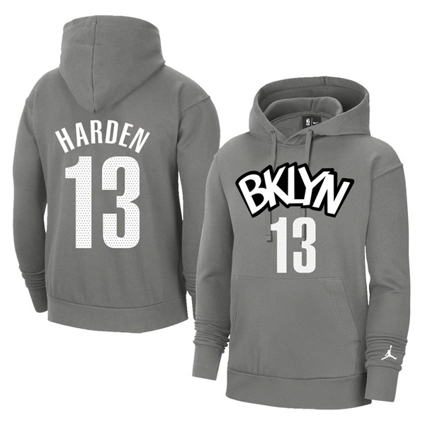 Men's Brooklyn Nets #13 James Harden 2021 Gray Pullover Hoodie