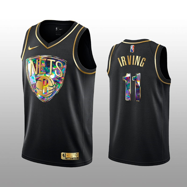 Men's Brooklyn Nets #11 Kyrie Irving 2021/22 Black Golden Edition 75th Anniversary Diamond Logo Stitched Basketball Jersey