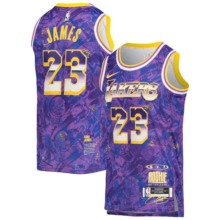 Men's Los Angeles Lakers #23 LeBron James Purple Select Series MVP Swingman NBA Jersey