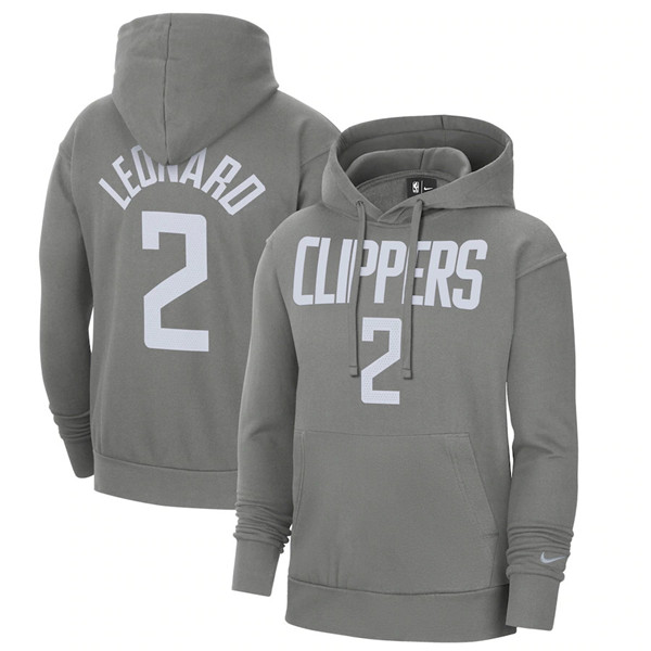 Men's Los Angeles Clippers #2 Kawhi Leonard 2021 Gray Pullover Hoodie