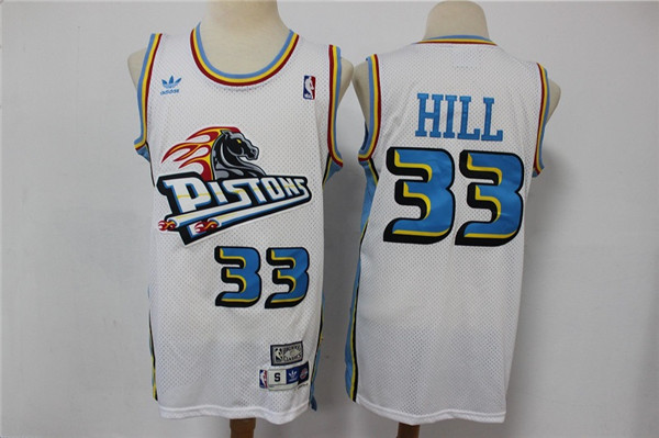 Men's Detroit Pistons White #33 Grant Hill Throwback Swingman Stitched Jersey