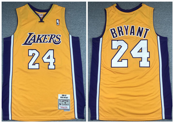Men's Los Angeles Lakers #24 Kobe Bryant Gold 2006-2007 Throwback Stitched NBA Jersey