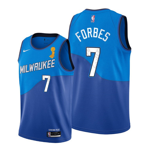 Men's Milwaukee Bucks #7 Bryn Forbes 2021 Blue Finals Champions City Edition Stitched Basketball Jersey