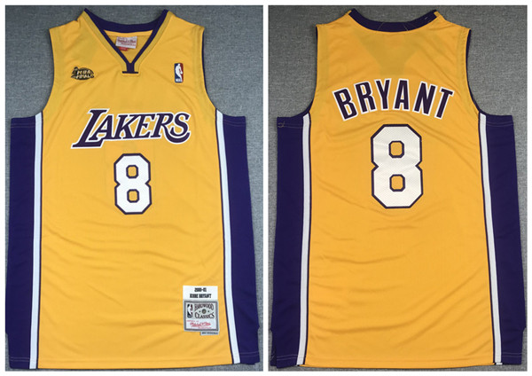 Men's Los Angeles Lakers #8 Kobe Bryant Gold NBA Final 2000-2001 Throwback Stitched NBA Jersey