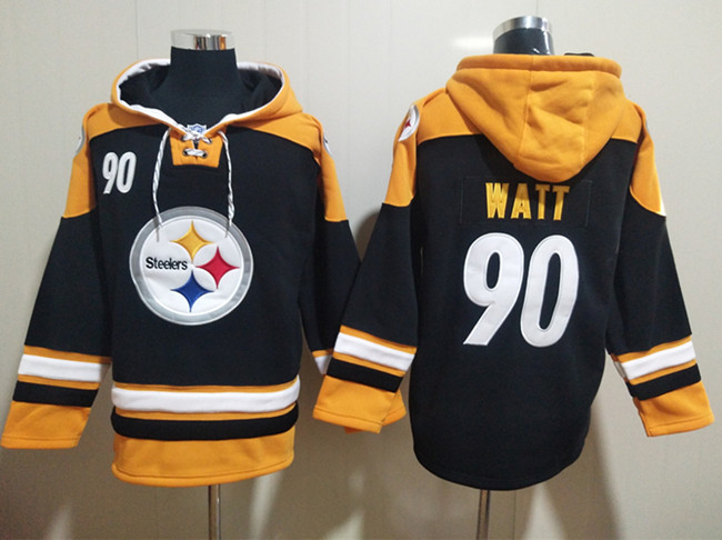 Men's Pittsburgh Steelers #90 T.J. Watt Black Ageless Must-Have Lace-Up Pullover Hoodie