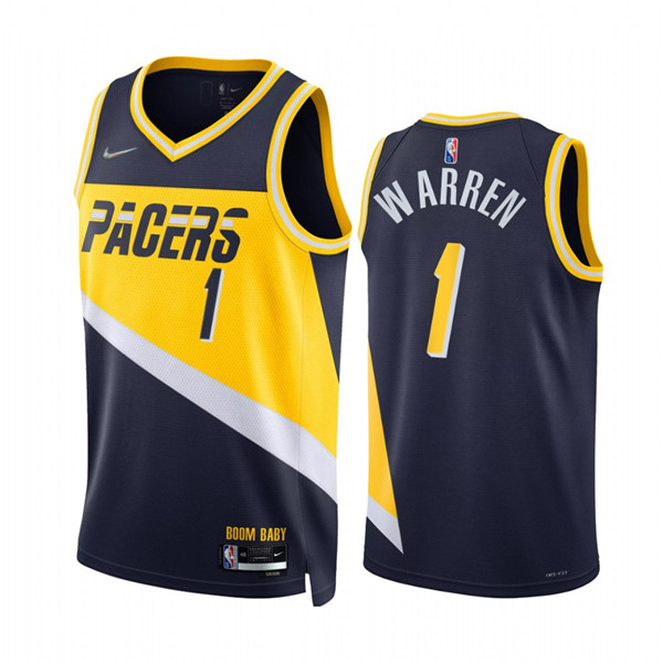 Men's Indiana Pacers #1 T.J. Warren 2021/22 Navy City Edition 75th Anniversary Stitched Basketball Jersey