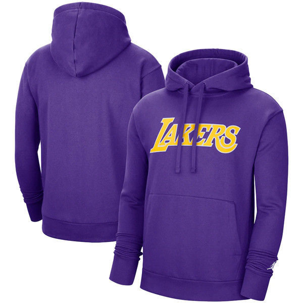 Men's Los Angeles Lakers 2021 Purple City Edition Essential Logo Fleece Pullover Hoodie