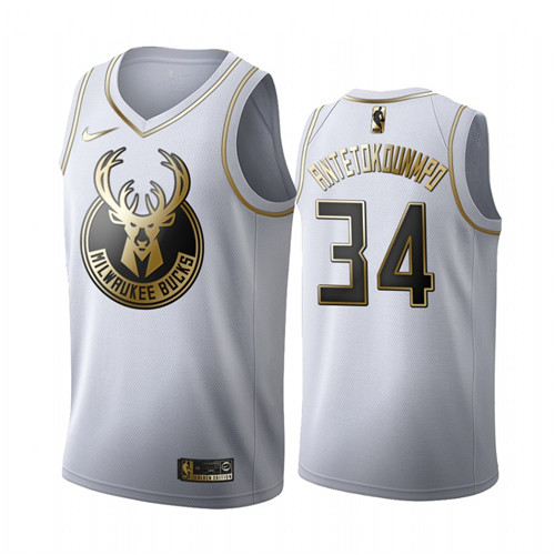 Men's Milwaukee Bucks #34 Giannis Antetokounmpo White 2019 Golden Edition Stitched NBA Jersey