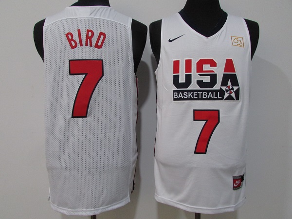 Men's USA Basketball #7 Larry Bird White Stitched Jersey