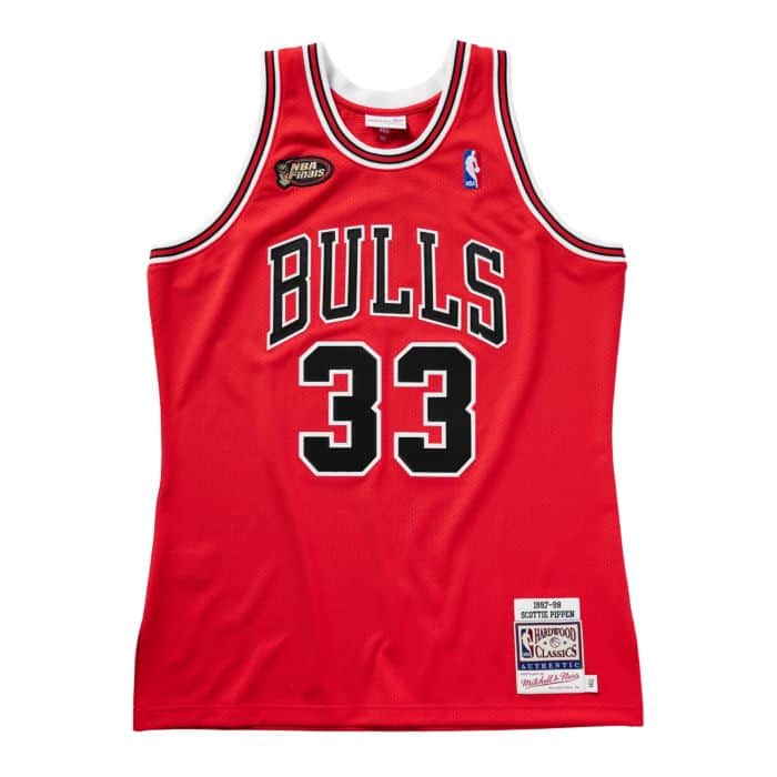 Men's Chicago Bulls #33 Scottie Pippen Red 1997-98 Finals Throwback Stitched Jersey