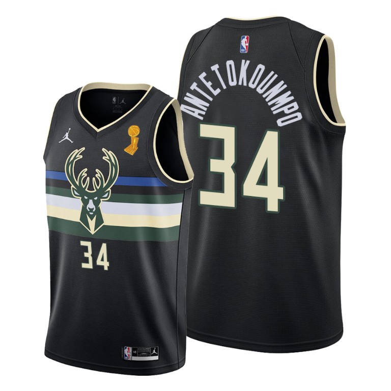 Men's Milwaukee Bucks #34 Giannis Antetokounmpo 2021 Black Finals Champions Stitched Basketball Jersey (Check description if you want Women or Youth size)