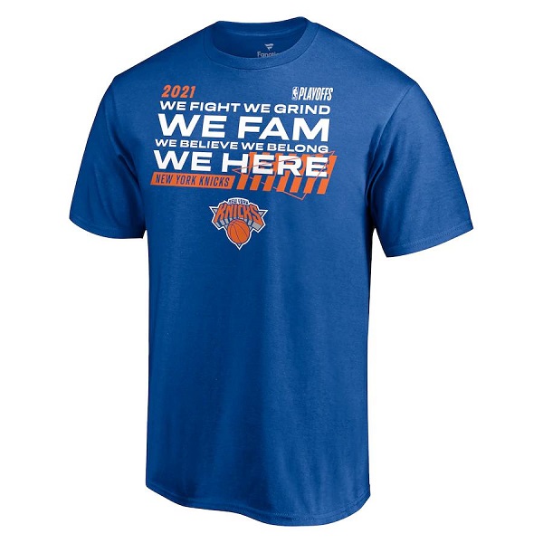 Men's New York Knicks 2021 Blue Playoff Bound Dunk T-Shirt