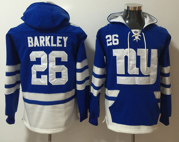 Men's New York Giants #26 Saquon Barkley Blue Ageless Must-Have Lace-Up Pullover Hoodie