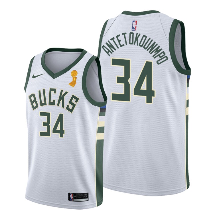 Men's Milwaukee Bucks #34 Giannis Antetokounmpo 2021 White Finals Champions Stitched Basketball Jersey (Check description if you want Women or Youth size)