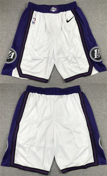 Men's Los Angeles Lakers White/Purple Shorts (Run Small)