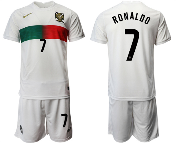 Men's Portugal #7 Ronaldo White Away Soccer Jersey Suit