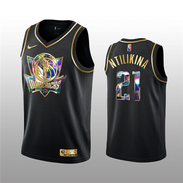 Men's Dallas Mavericks #21 Frank Ntilikina 2021/22 Black Golden Edition 75th Anniversary Diamond Logo Stitched Basketball Jersey