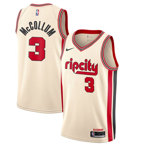 Men's Portland Trail Blazers #3 CJ McCollum Cream 2019 City Edition Stitched NBA Jersey