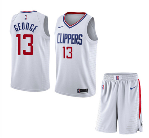 Men's Los Angeles Clippers #13 Paul George White Stitched NBA Jersey(With Shorts)
