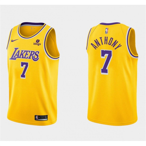 Men's Los Angeles Lakers #7 Carmelo Anthony "Bibigo" Yellow Stitched Basketball Jersey