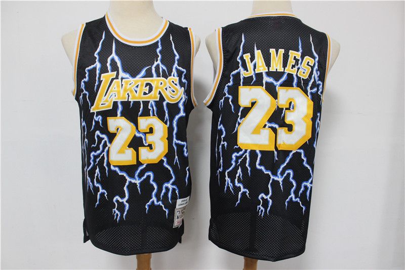 Men's Los Angeles Lakers Black #23 LeBron James Hardwood Classics Lightning Limited Edition Stitched NBA Jersey