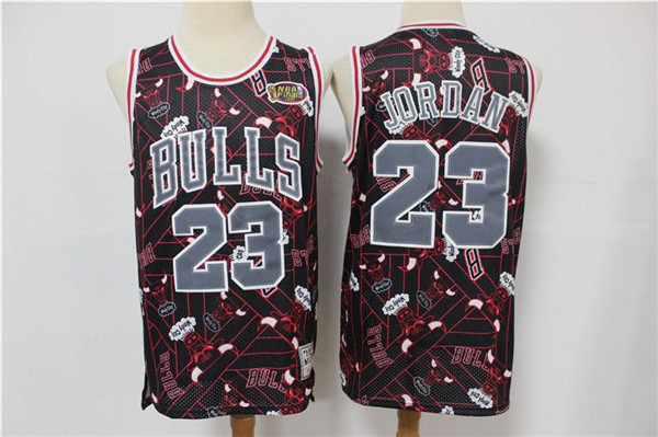 Men's Chicago Bulls #23 Michael Jordan Black&Red Ear Up Pack Hardwood Classics NBA Finals Patch Stitched Jersey