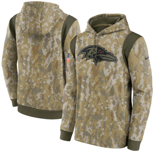 Men's Baltimore Ravens Camo 2021 Salute To Service Therma Performance Pullover Hoodie