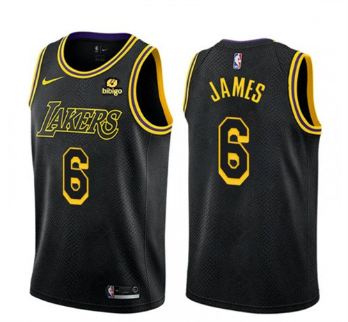 Men's Los Angeles Lakers #6 LeBron James Black "Bibigo" Stitched Basketball Jersey
