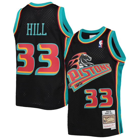 Men's Detroit Pistons #33 Grant Hill Black Mitchell & Ness 1998-99 Hardwood Classics Reload Throwback Stitched NBA Jersey