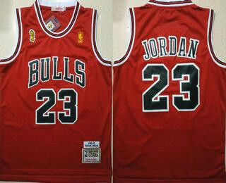 Men's Chicago Bulls #23 Michael Jordan Red With Champions Patch 1996-97 Stitched NBA Jersey