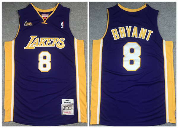 Men's Los Angeles Lakers #8 Kobe Bryant Purple NBA Final 2000-2001 Throwback Stitched NBA Jersey