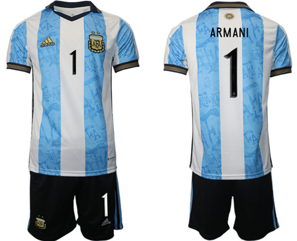 Men's Argentina #1 Armani White/Blue Home Soccer Jersey Suit