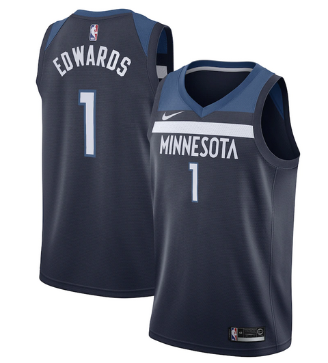 Men's Minnesota Timberwolves Navy #1 Anthony Edwards Navy Icon Edition Stitched NBA Jersey