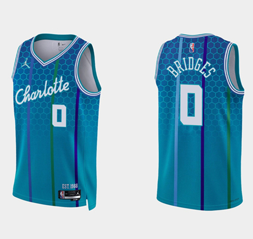 Men's Charlotte Hornets #0 Blue Miles Bridges 75th Anniversary City Stitched Basketball Jersey