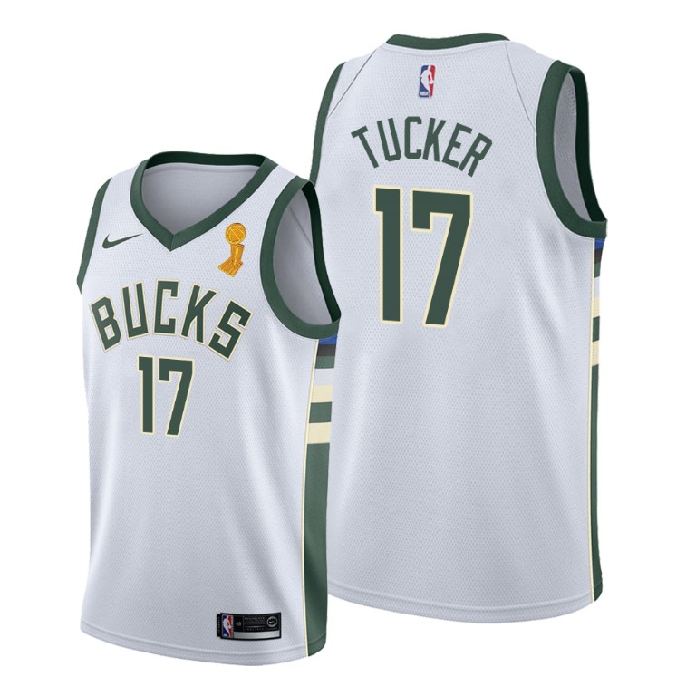 Men's Milwaukee Bucks #17 P.J. Tucker 2021 White Finals Champions Stitched Basketball Jersey
