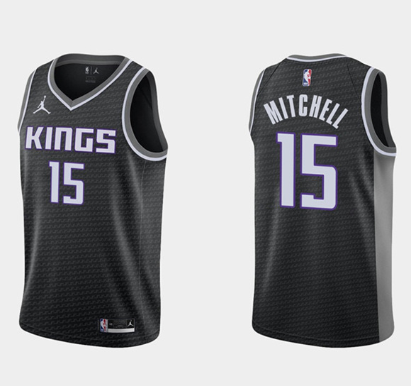 Men's Sacramento Kings #15 Davion Mitchell Black Basketball Stitched Jersey