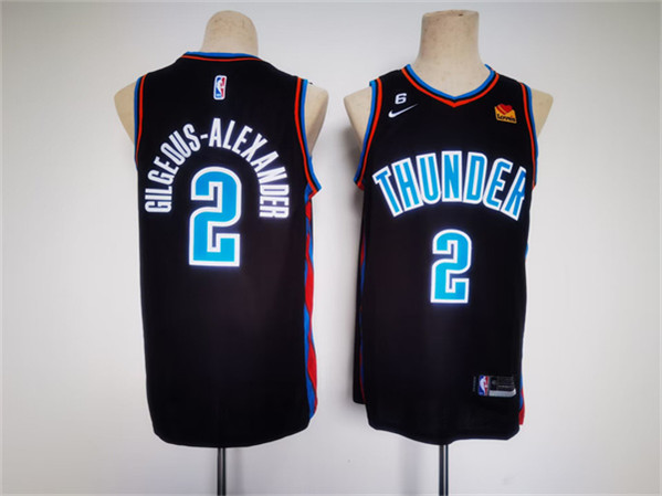 Men's Oklahoma City Thunder #2 Shai Gilgeous-Alexander Black With NO.6 Patch Stitched Basketball Jersey