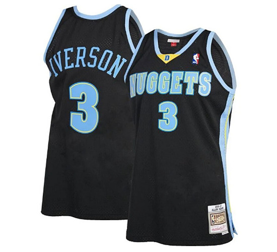 Men's Denver Nuggets #3 Mitchell & Ness Allen Iverson Black Classic NBA Stitched Jersey