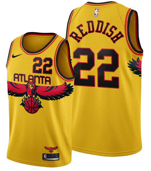 Men's Atlanta Hawks #22 Cam Reddish 2021/22 Yellow City Edition Stitched Jersey