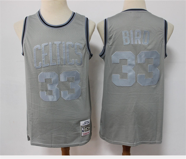 Men's Boston Celtics #33 Larry Bird Grey Throwback Stitched Basketball Jersey