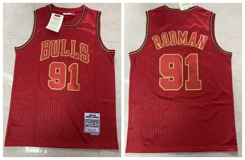 Men's Chicago Bulls #91 Dennis Rodman Red 2020 CNY Swingman Throwback Stitched Jersey