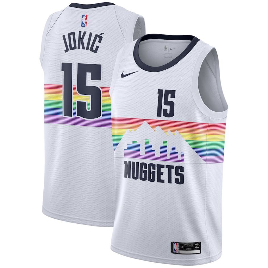 Men's Denver Nuggets White #15 Nikola Jokic Icon Edition Stitched NBA Jersey