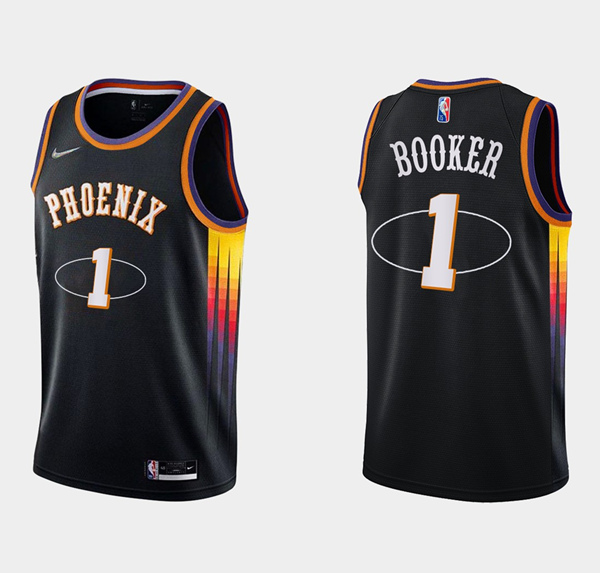 Men's Phoenix Suns #1 Devin Booker Black 75th Anniversary Stitched Basketball Jersey