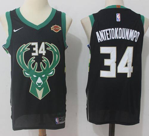 Men's Nike Milwaukee Bucks #34 Giannis Antetokounmpo Black Stitched NBA Jersey