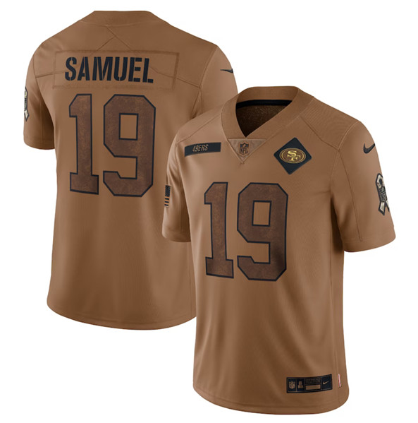 Men's San Francisco 49ers #19 Deebo Samuel 2023 Brown Salute To Service Limited Football Stitched Jersey