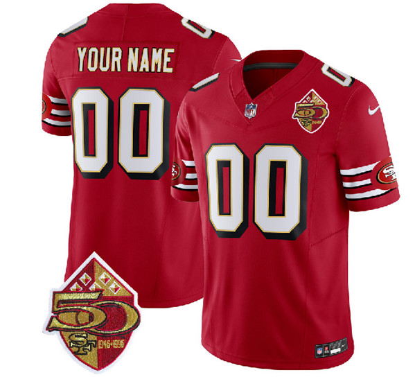 Men's San Francisco 49ers Active Player Custom Red 2023 F.U.S.E. 50th Patch Vapor Limited Football Stitched Jersey