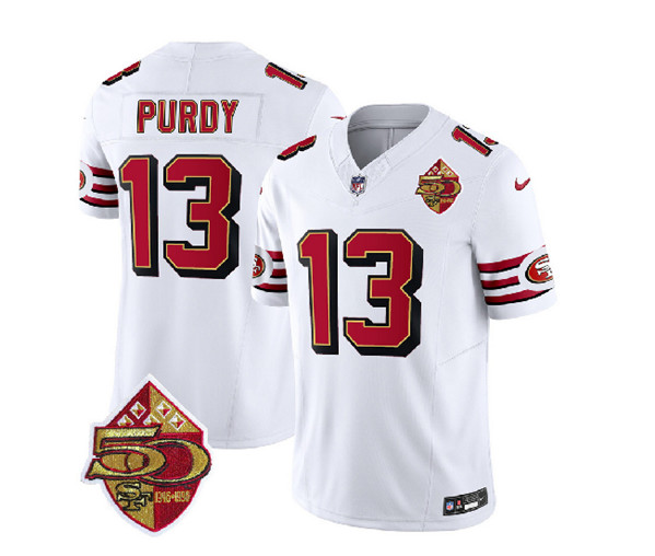 Men's San Francisco 49ers #13 Brock Purdy White 2023 F.U.S.E. 50th Patch Vapor Untouchable Limited Football Stitched Jersey